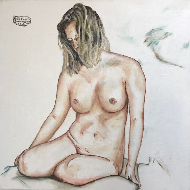 Person på pude. 50 x 50 cm.