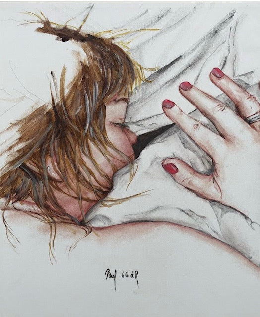 Person med røde negle, der sover så sødt. 60 x 50